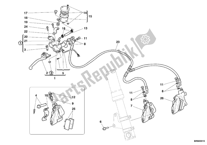 Tutte le parti per il Sistema Frenante Anteriore del Ducati Supersport 750 SS 2000